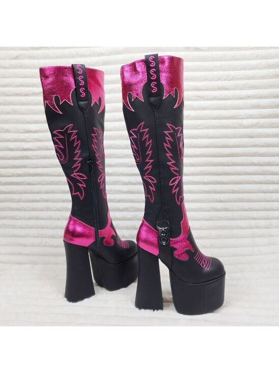 Anthony Wang Shoes - Free Your Mind Western Designed Platform Chunky Heel Knee Boots Festival Gothic